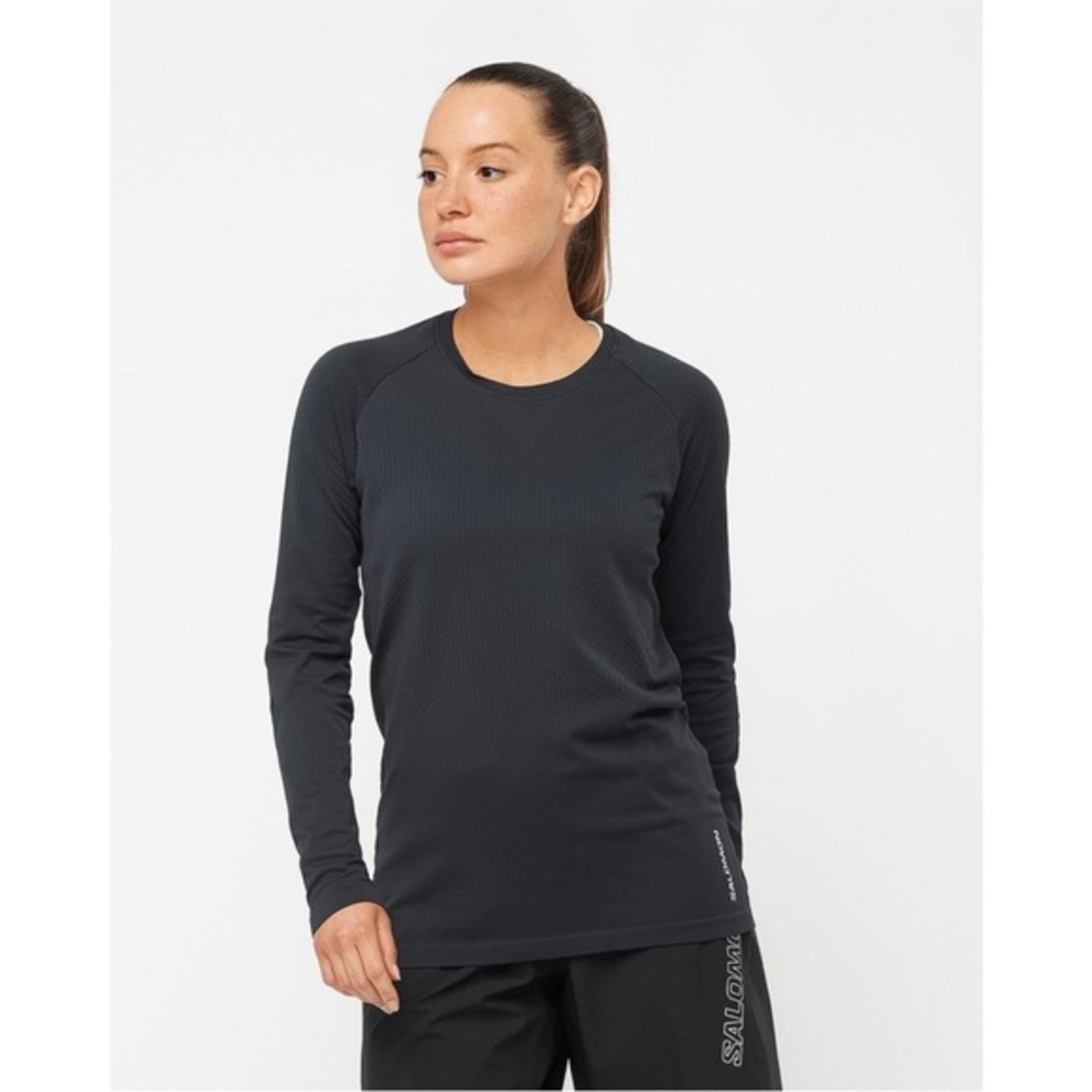 New Salomon Sense LS Tee W Deep Black Size L Performance Running Top $80 Retail